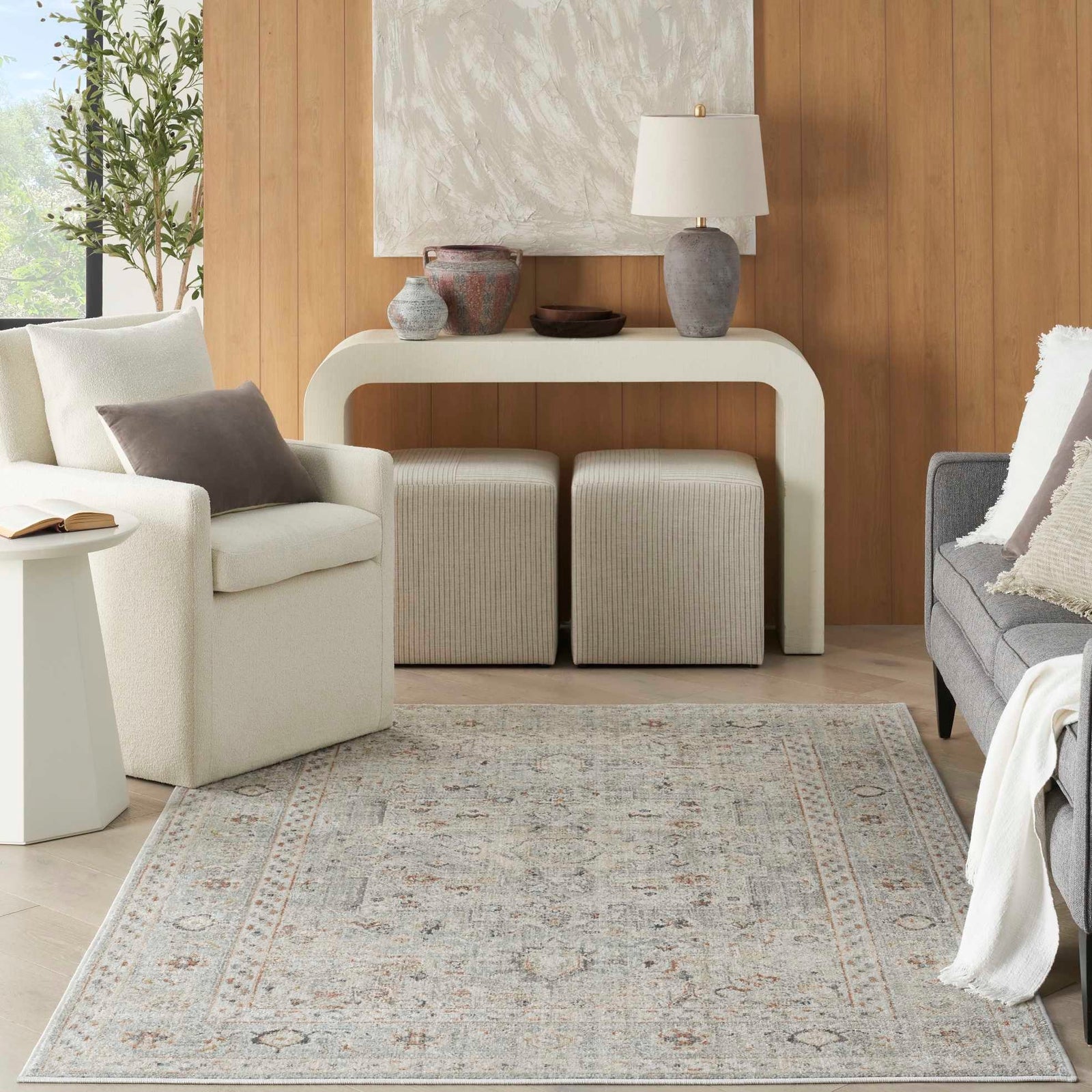 Oushak Home Area Rug - Light Grey